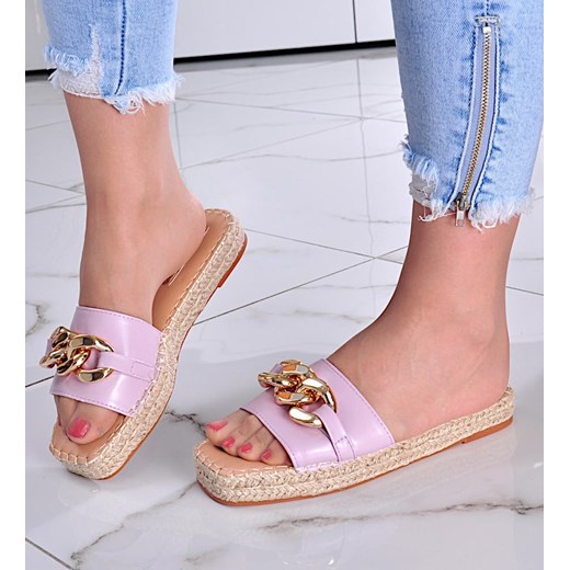 Fioletowe klapki espadryle z łańcuchem /E10-3 11484 T297/ ze sklepu Pantofelek24.pl w kategorii Klapki damskie - zdjęcie 179053167
