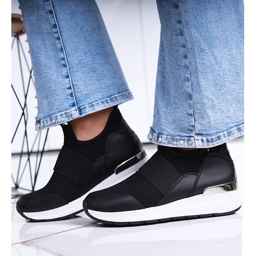 Czarne buty sportowe na niskim koturnie /G1-3 11284 T396/ ze sklepu Pantofelek24.pl w kategorii Buty sportowe damskie - zdjęcie 179054449
