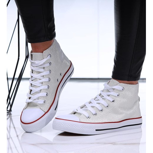 Białe trampki damskie z wysoką cholewką /E8-3 16604 G099/ ze sklepu Pantofelek24.pl w kategorii Trampki damskie - zdjęcie 179054996