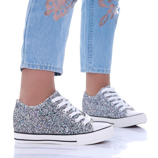 Czarne trampki sneakersy na niskim koturnie /G12-1 16613 T097/ ze sklepu Pantofelek24.pl w kategorii Trampki damskie - zdjęcie 179055837