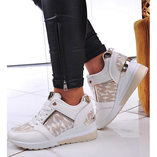 Białe trampki sneakersy na niskim koturnie /C7-3 12942 T690/ ze sklepu Pantofelek24.pl w kategorii Buty sportowe damskie - zdjęcie 179056148