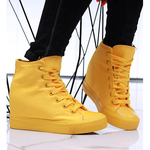 Żółte trampki sneakersy na koturnie /H2 16733 G9-8/ ze sklepu Pantofelek24.pl w kategorii Trampki damskie - zdjęcie 179056218