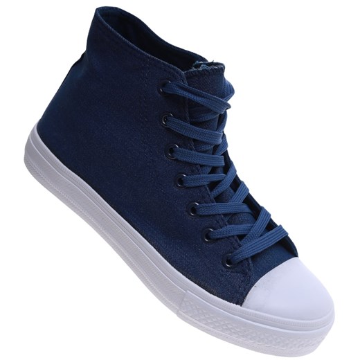 Klasyczne granatowe trampki damskie jeansowe z wysoką cholewką /H2 16729 G9-84/ ze sklepu Pantofelek24.pl w kategorii Trampki damskie - zdjęcie 179056257