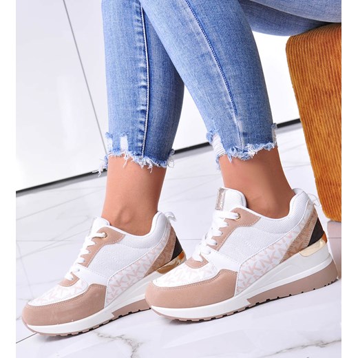 Białe trampki sneakersy na niskim koturnie /B2-2 12521 T498/ ze sklepu Pantofelek24.pl w kategorii Buty sportowe damskie - zdjęcie 179056437
