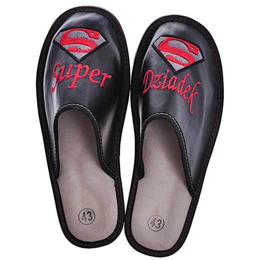 Super Dziadek- skórzane kapcie na prezent /F4-1 10624 S196/ ze sklepu Pantofelek24.pl w kategorii Kapcie męskie - zdjęcie 179056496