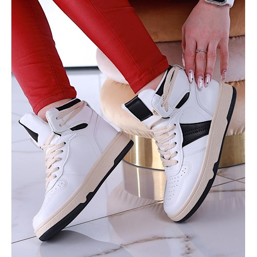 Biało czarne trampki z wysoką cholewką /E1-3 13517 T285/ ze sklepu Pantofelek24.pl w kategorii Buty sportowe damskie - zdjęcie 179056947