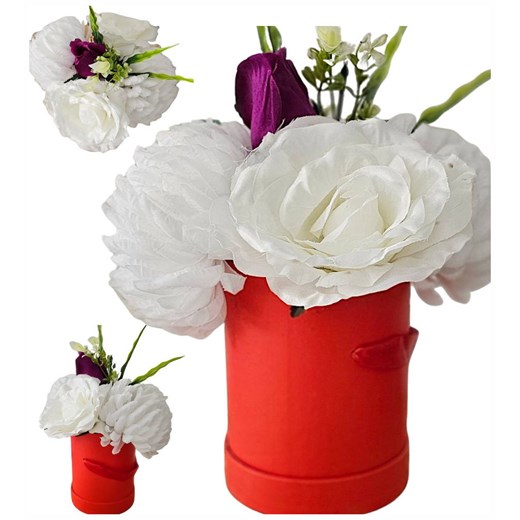 Flower box- białe róże z fioletową na prezent /FL50 M212/ ze sklepu Pantofelek24.pl w kategorii Dekoracje - zdjęcie 179057087