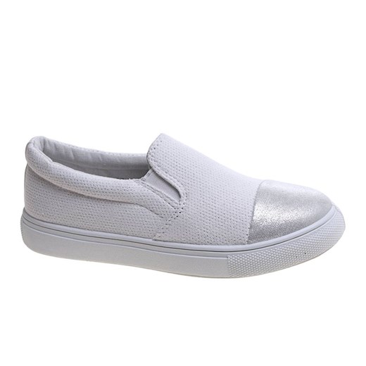 Wsuwane białe trampki dziewczęce slip on /B5-2 13683  T100/ ze sklepu Pantofelek24.pl w kategorii Trampki dziecięce - zdjęcie 179057509