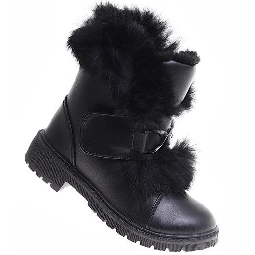Zimowe czarne dziewczęce botki z futerkiem /B6-2 17106 T394/ ze sklepu Pantofelek24.pl w kategorii Buty zimowe dziecięce - zdjęcie 179057635