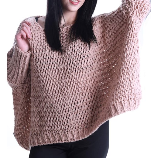 Beżowy oversizowy luźny sweter Minouu /H UB653 L732/ one size wyprzedaż Pantofelek24.pl