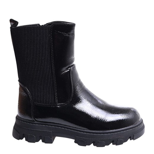 Czarne zimowe dziewczęce botki sztyblety /E6-2 17124 T346/ ze sklepu Pantofelek24.pl w kategorii Buty zimowe dziecięce - zdjęcie 179058156