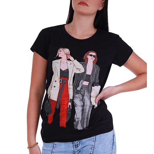 Czarna bawełniana koszulka t-shirt z dziewczynami /H2 K23 ub793 S191/ L okazja Pantofelek24.pl