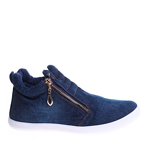 Granatowe jeansowe dziewczęce trampki z suwakami /E5-2 15535A T232/ ze sklepu Pantofelek24.pl w kategorii Trampki dziecięce - zdjęcie 179058586