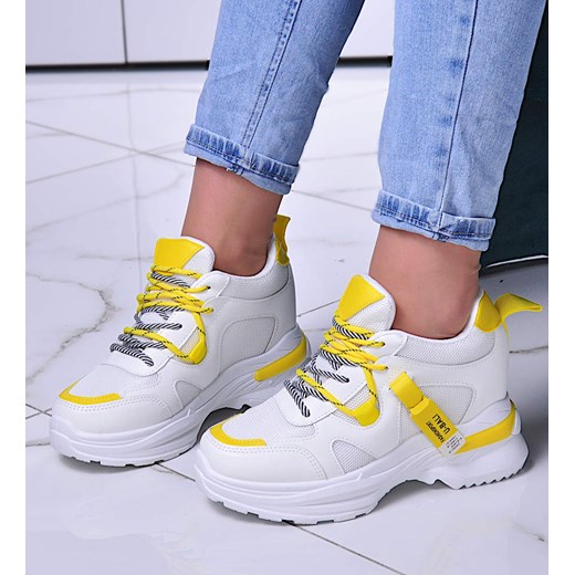 Damskie sneakersy na ukrytym koturnie Yellow /B3-3 10578 W381/ ze sklepu Pantofelek24.pl w kategorii Buty sportowe damskie - zdjęcie 179059196