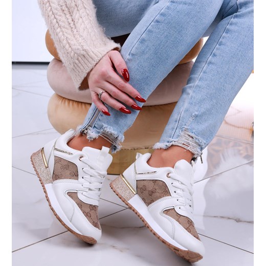 Sznurowane sneakersy na niskim koturnie /G1-2 13229 T502/ ze sklepu Pantofelek24.pl w kategorii Buty sportowe damskie - zdjęcie 179059498
