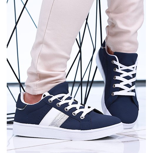 Granatowe sznurowane trampki damskie z zamszu  /G11-2 15985 G286/ ze sklepu Pantofelek24.pl w kategorii Buty sportowe damskie - zdjęcie 179059845