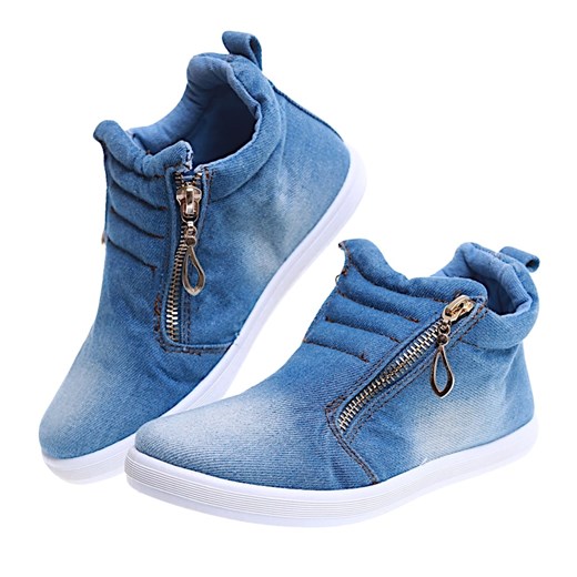 Niebieskie jeansowe dziewczęce trampki z suwakami /G13-2 15535 T232/ ze sklepu Pantofelek24.pl w kategorii Trampki dziecięce - zdjęcie 179060339