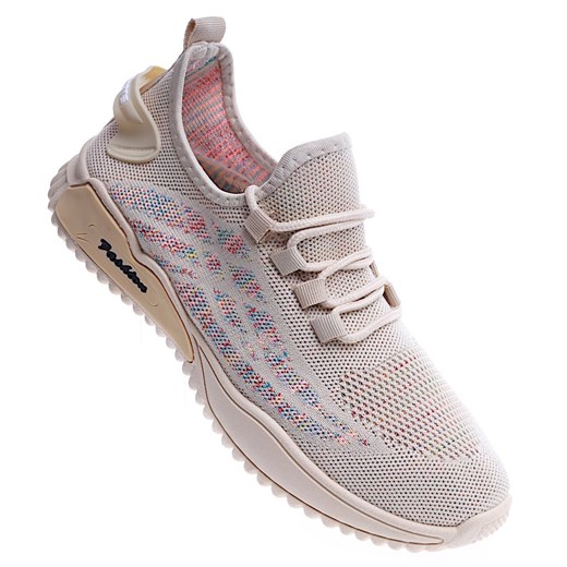 Beżowe męskie buty sportowe z elastycznego materiału /E2-1 14160 S237/ ze sklepu Pantofelek24.pl w kategorii Buty sportowe męskie - zdjęcie 179060617