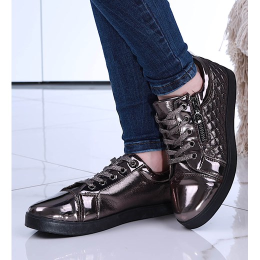 Lśniące brązowe trampki damskie /B1-2 14664 T231/ ze sklepu Pantofelek24.pl w kategorii Trampki damskie - zdjęcie 179060838