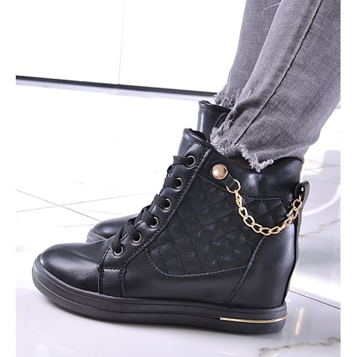 Czarne sneakersy damskie na koturnie /E8-1 12772 T796/ ze sklepu Pantofelek24.pl w kategorii Trampki damskie - zdjęcie 179061007