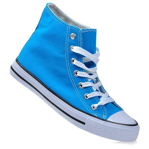 Wysokie damskie trampki z tkaniny NIEBIESKIE /E2-2 4236 S174/ ze sklepu Pantofelek24.pl w kategorii Trampki damskie - zdjęcie 179061375