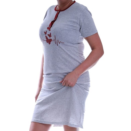 Szara koszula nocna z motylkami Size Plus /H2-K48  P58 202/ ze sklepu Pantofelek24.pl w kategorii Koszule nocne - zdjęcie 179061396