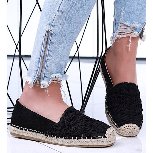 Czarne ażurowe espadryle na niskiej platformie /C2-2 15739 T281/ ze sklepu Pantofelek24.pl w kategorii Espadryle damskie - zdjęcie 179061566