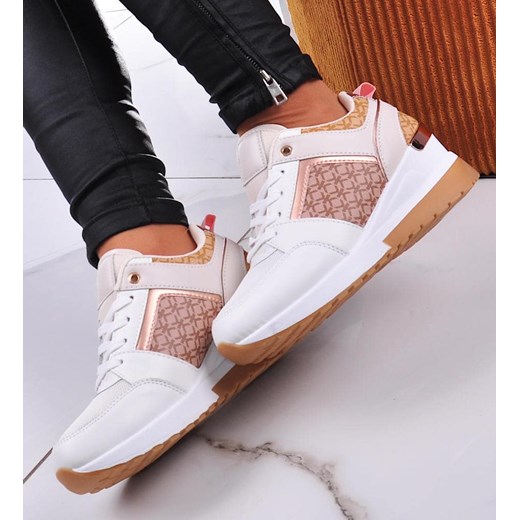Białe trampki sneakersy na niskim koturnie /E8-2 12943 T595/ ze sklepu Pantofelek24.pl w kategorii Buty sportowe damskie - zdjęcie 179064069