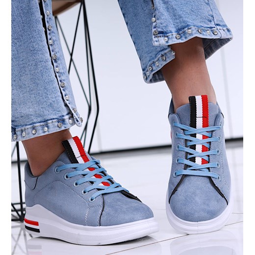 Niebieskie sznurowane trampki damskie /B6-3 13012 T492/ ze sklepu Pantofelek24.pl w kategorii Trampki damskie - zdjęcie 179064145
