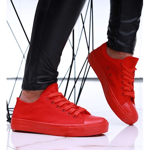 Wiązane czerwone trampki damskie /C1-2 16487 G089/ ze sklepu Pantofelek24.pl w kategorii Trampki damskie - zdjęcie 179064508