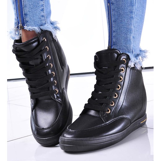 Czarne klasyczne sneakersy damskie na koturnie /F8-3 12818 T796/ ze sklepu Pantofelek24.pl w kategorii Trampki damskie - zdjęcie 179064816