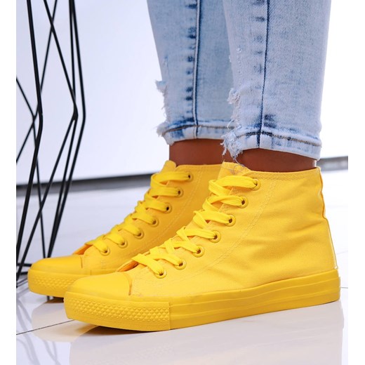 Klasyczne żółte trampki damskie z wysoką cholewką /H2 16709 G9-84/ ze sklepu Pantofelek24.pl w kategorii Trampki damskie - zdjęcie 179065166
