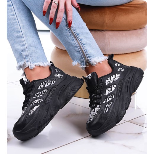 Wiązane sportowe buty damskie czarne /G3-2 13194 T298/ ze sklepu Pantofelek24.pl w kategorii Buty sportowe damskie - zdjęcie 179065235
