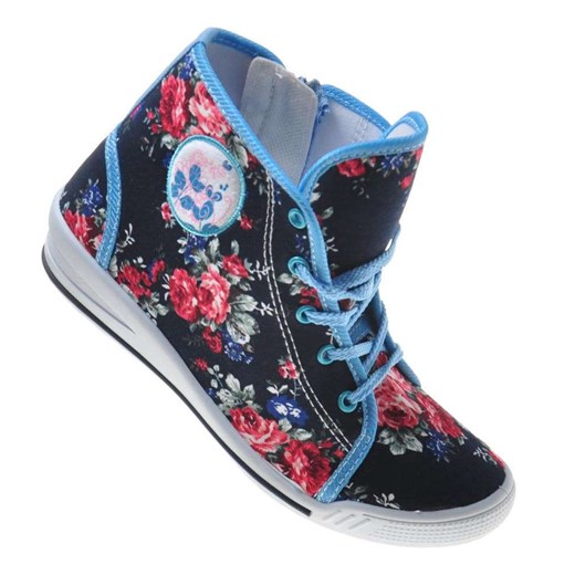 Wysokie dziewczęce trampki w kwiatki niebieskie /D8-2 7545 S089/ ze sklepu Pantofelek24.pl w kategorii Trampki dziecięce - zdjęcie 179065678