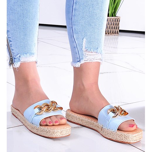 Niebieskie klapki espadryle z łańcuchem /A6-2 11483 T297/ ze sklepu Pantofelek24.pl w kategorii Klapki damskie - zdjęcie 179065807