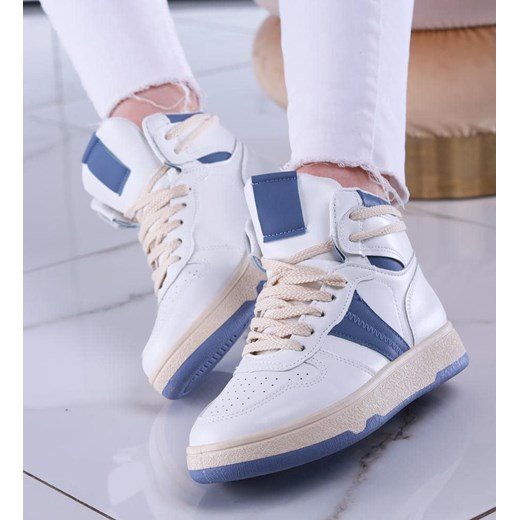 Biało niebieskie trampki z wysoką cholewką /B1-2 13525 T285/ ze sklepu Pantofelek24.pl w kategorii Buty sportowe damskie - zdjęcie 179066015