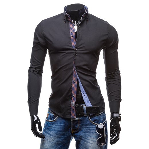 Koszula męska BY MIRZAD 5741 czarno-brązowa-n - CZARNO - BRĄZOWY-N denley-pl szary Koszule z długim rękawem męskie