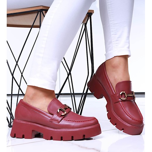 Bordowe loafersy damskie /D9-3 16849 G282/ ze sklepu Pantofelek24.pl w kategorii Półbuty damskie - zdjęcie 179066399