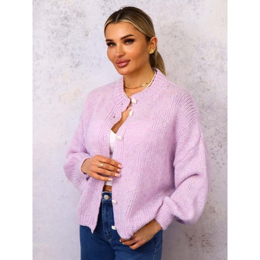 SWETER ZAPINANY NA GUZIKI W SERDUSZKA- FIOLETOWY ze sklepu olika.com.pl w kategorii Swetry damskie - zdjęcie 179067089