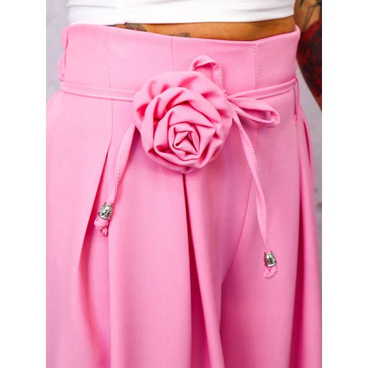 SPODNIE MATERIAŁOWE Z SZEROKIMI NOGAWKAMI I WIĄZANIEM W PASIE- RÓŻOWY ze sklepu olika.com.pl w kategorii Spodnie damskie - zdjęcie 179067149