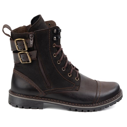 Olivier Buty męskie sztyblety militarne motocyklowe skórzane 83KZ brązowe ze sklepu ButyModne.pl w kategorii Buty zimowe męskie - zdjęcie 179067375