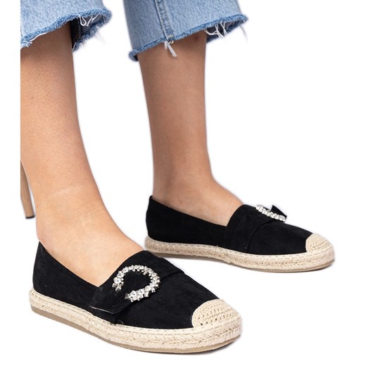 Czarne espadryle zdobione cyrkoniami ze sklepu ButyModne.pl w kategorii Espadryle damskie - zdjęcie 179067407