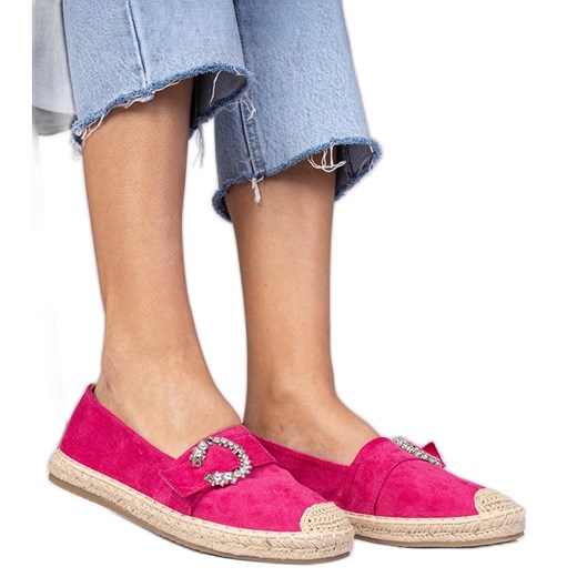 Różowe espadryle zdobione cyrkoniami ze sklepu ButyModne.pl w kategorii Espadryle damskie - zdjęcie 179067408