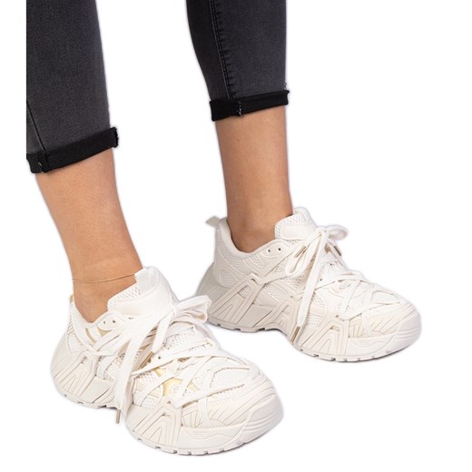 Beżowe sneakersy na masywnej podeszwie beżowy ze sklepu ButyModne.pl w kategorii Buty sportowe damskie - zdjęcie 179067545