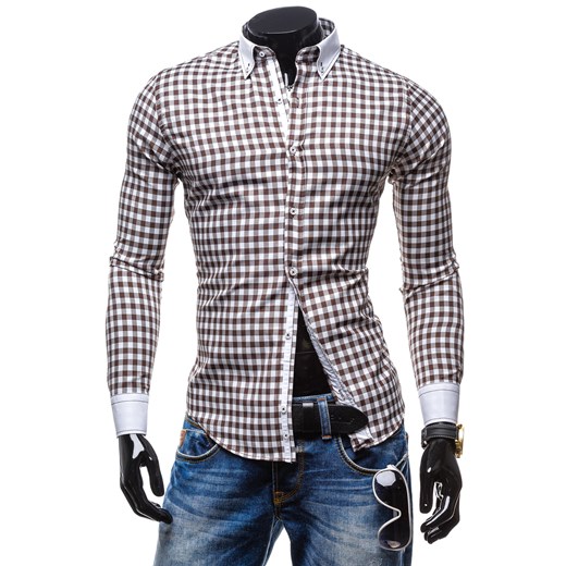 Koszula męska BY MIRZAD 0754 brązowa - BRĄZOWY denley-pl szary Koszule z długim rękawem męskie