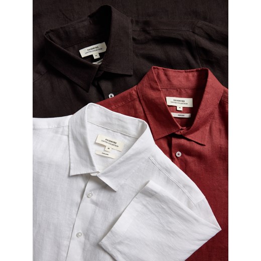 Koszula męska Reserved brązowa z krótkim rękawem z klasycznym kołnierzykiem casual 
