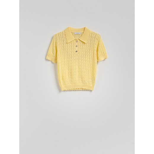 Reserved - Ażurowy sweter z krótkim rękawem - jasnożółty Reserved L Reserved