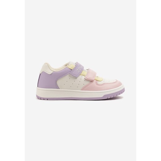 Biało-Fioletowe Buty Sportowe Sneakersy ze Skórzaną Wkładką Ozdobione Perforację Desiritia ze sklepu born2be.pl w kategorii Buty sportowe dziecięce - zdjęcie 179071866
