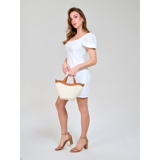 Sukienka biała Sinsay z krótkim rękawem mini z elastanu 