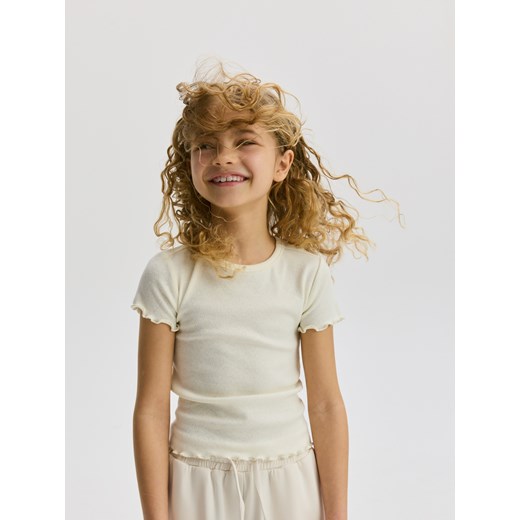 Reserved - Ażurowy t-shirt - złamana biel Reserved 164 (13 lat) Reserved